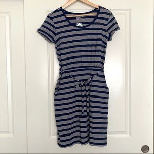 Pact Women's Ruler Stripe Navy Pocket Dress